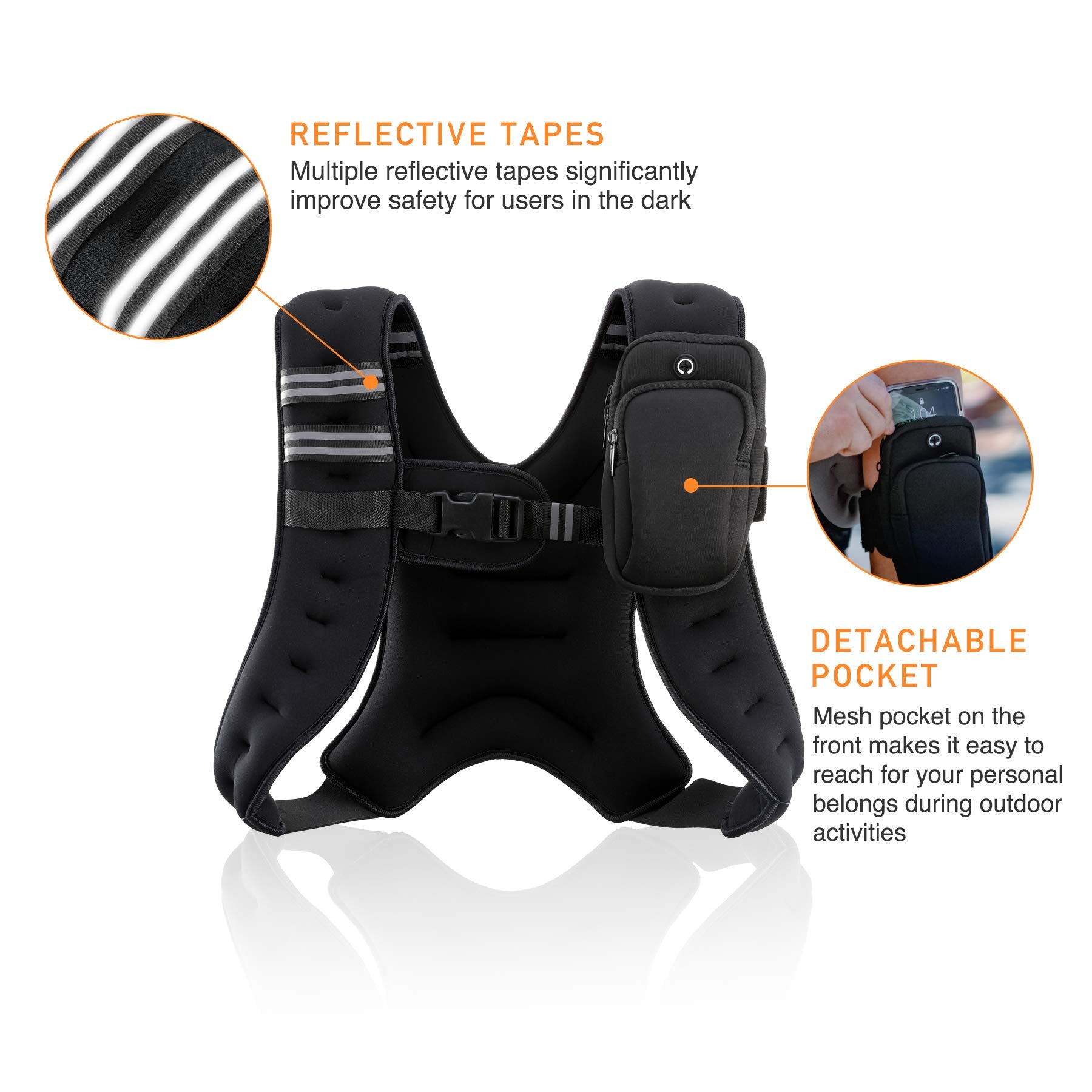 Zelus Weighted Vest, 4Lb/6Lb/8Lb/12Lb/16Lb/20Lb Weight Vest With Reflective Stripe For Workout, Strength Training, Running, Fitn