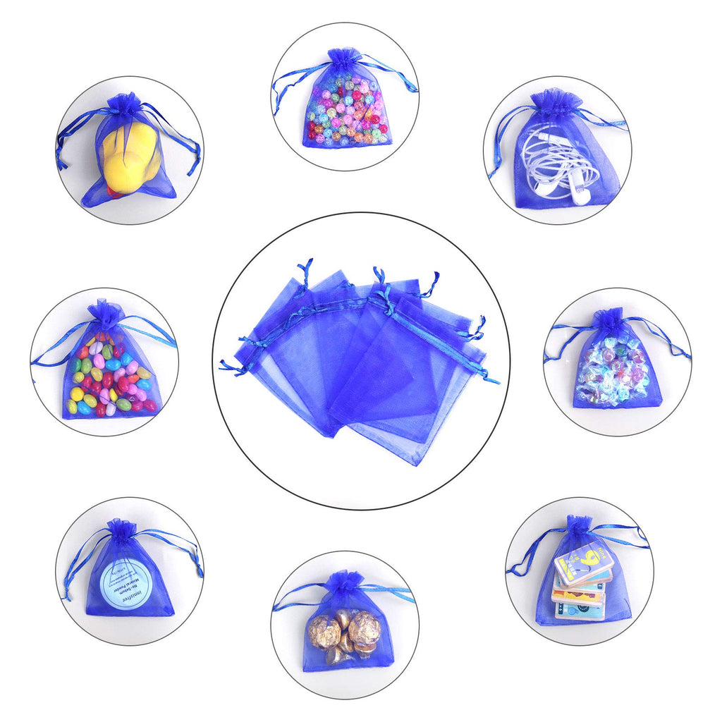 Lautechco 100Pcs Organza Bags 5X7 Inches Royal Blue Organza Gift Bags Small Mesh Bags Drawstring Gift Bags Christmas Drawstring