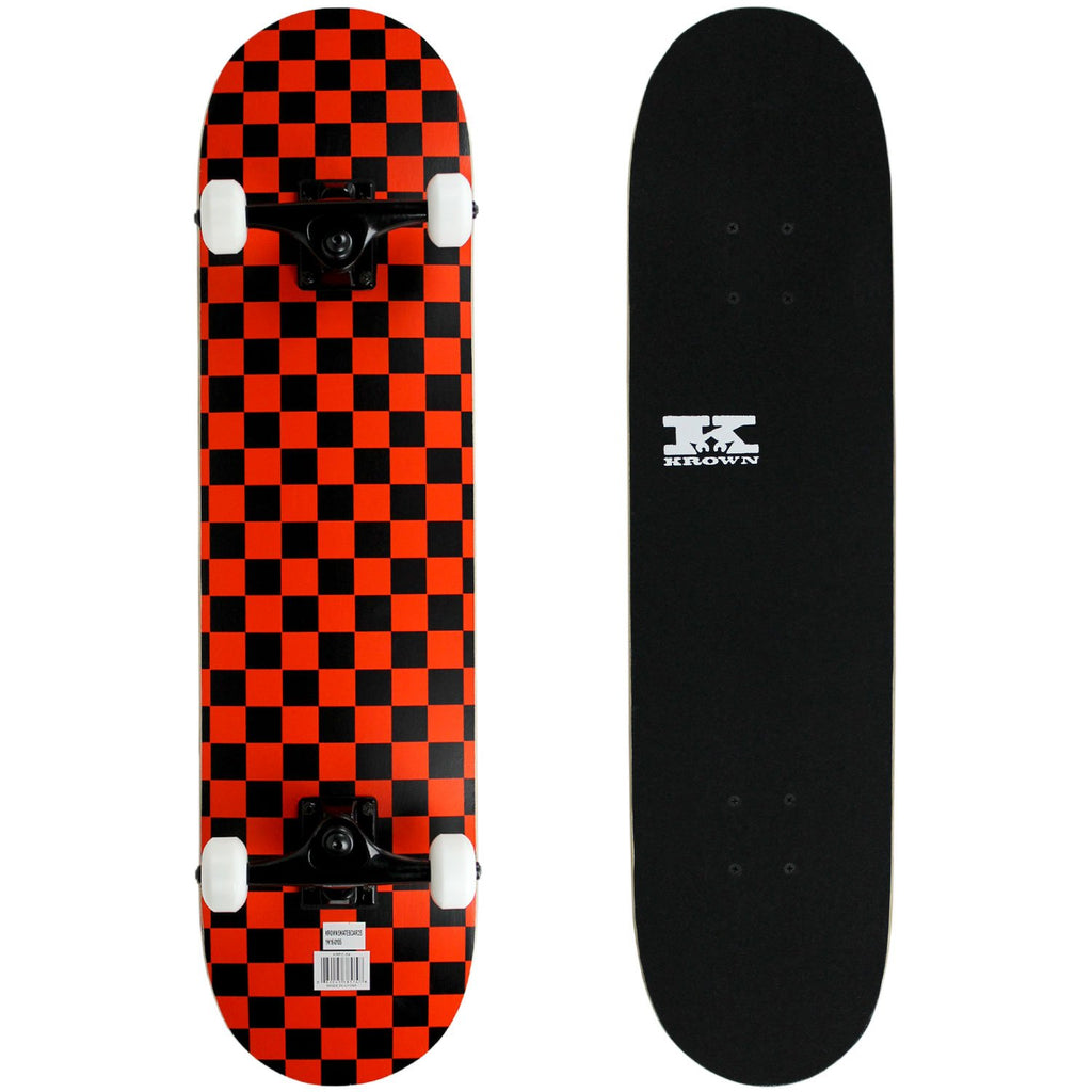Krown Rookie Checker Skateboard, Black/Red, 7.75''
