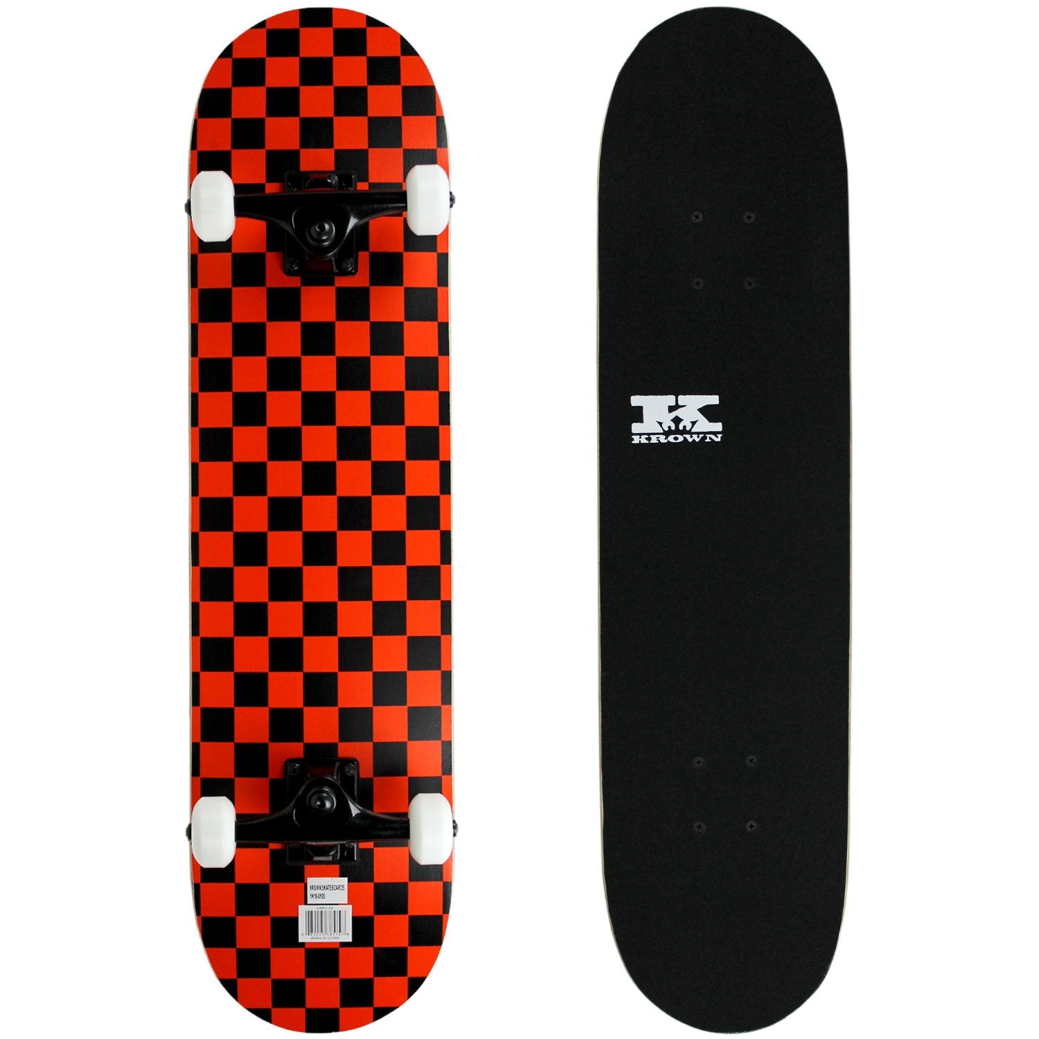Krown Rookie Checker Skateboard, Black/Red, 7.75''