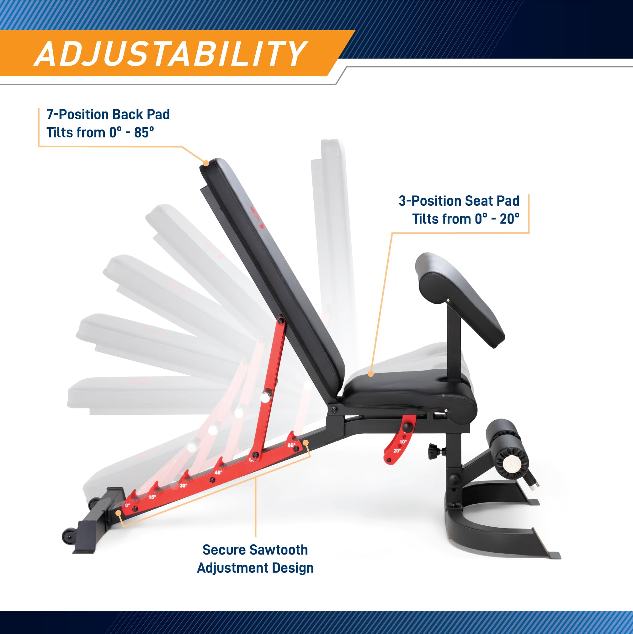 Marcy Adjustable Weight Bench for Home Gym, Heavy-Duty Workout Bench Press with 7-Position Backrest, Incline Decline Flat, Preac