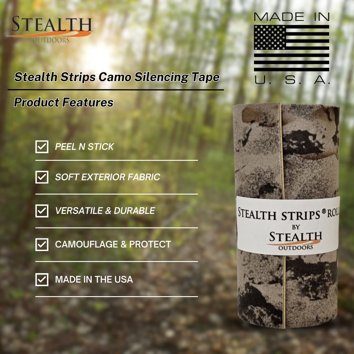 Stealth Strips Natural Gear Camo Silencing Tape | Self Adhesive Silencing Fabric | Great For Quieting All Of Your Metal Hunting