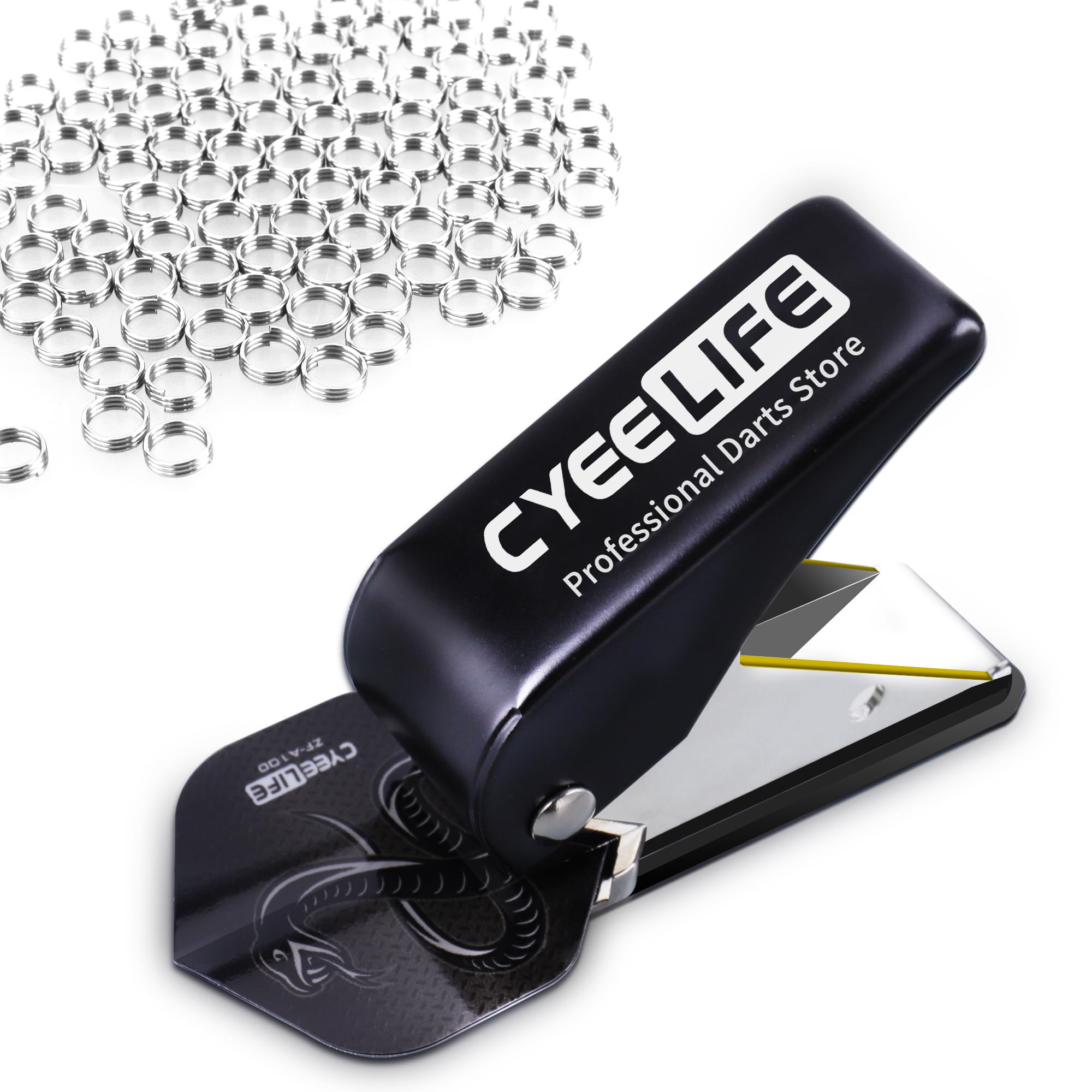 Cyeelife Dart Accessory: Flight Hole Punch Tool With 100 Spring Rings (Steel And Soft Tip Darts) (Black)