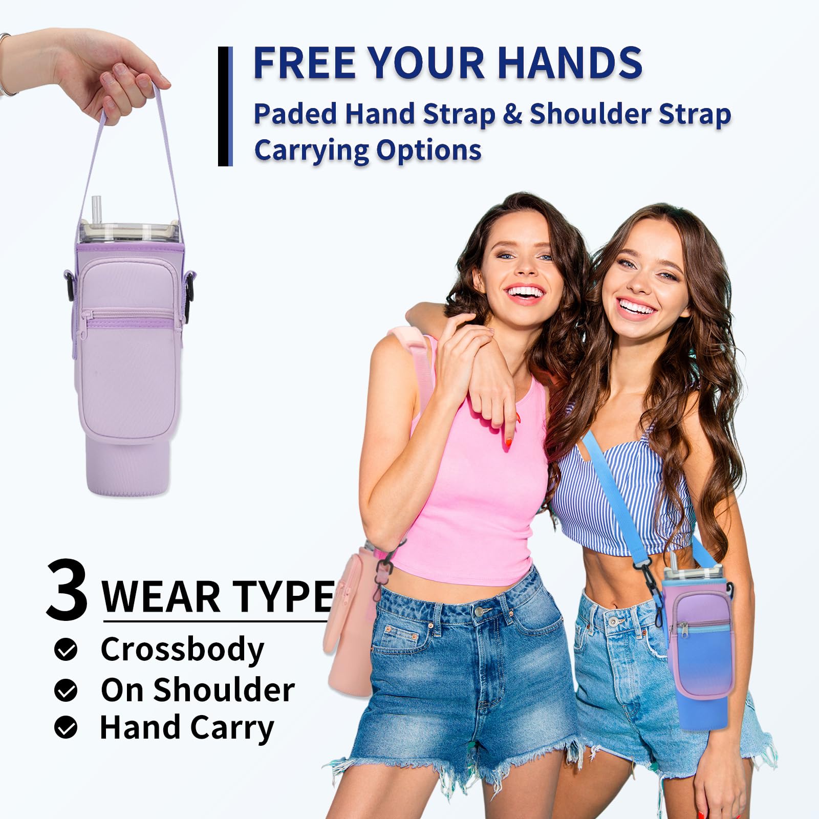 Goewy Water Bottle Carrier Bag For Stanley 40Oz Tumbler With Phone Pocket Water Bottle Holder With Strap Neoprene Water Bottle P