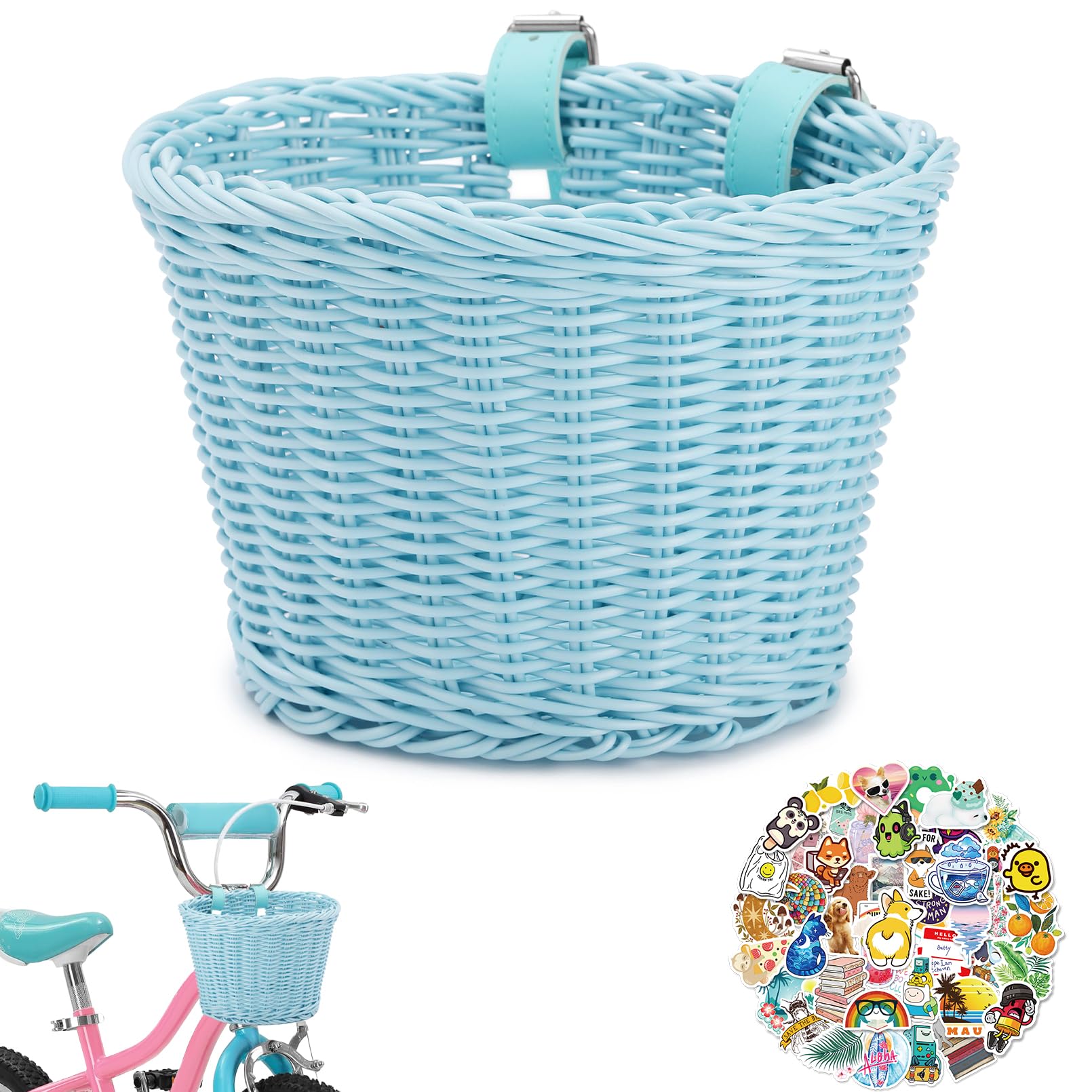 Kids Bike Basket Front,Hand-Woven Multi-Color Boys Girls Front Bicycle Basket (Blue)