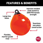 Taylor Made Tuff End Buoy, Orange (21'') - Flexible, Strong, Marine-Grade Vinyl Buoy For 25-40 Foot Boats - Easy-To-Use, Trivalv