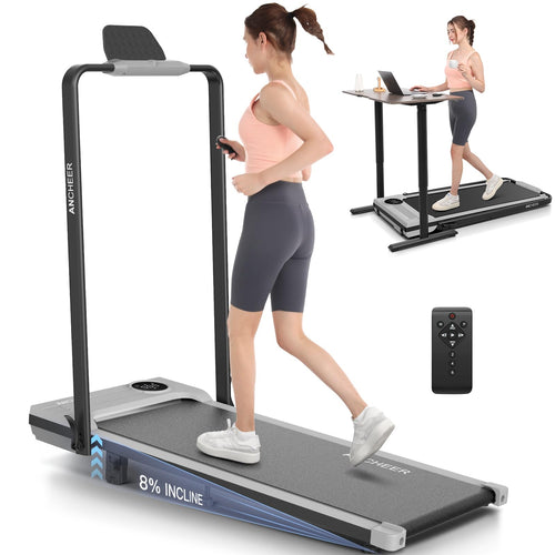 Ancheer Walking Pad Treadmill With Incline And Handle Bar - Under Desk Treadmill 4 In 1 Folding Treadmills For Home Office/Led D