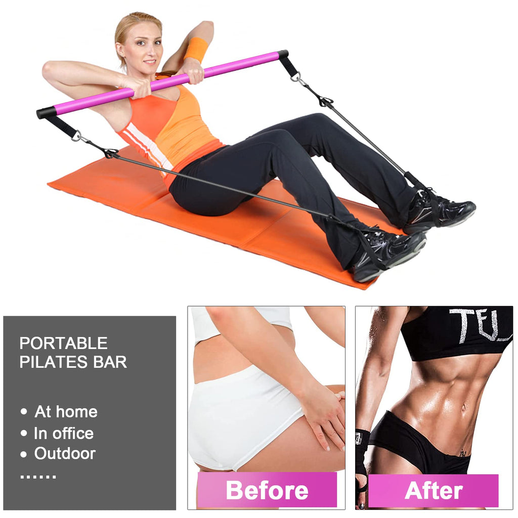 Pilates Bar Kit With 4 X Resistance Bands,3-Section Pilates Bar With Stackable Bands Workout Equipment For Legs,Hip,Waist And Ar