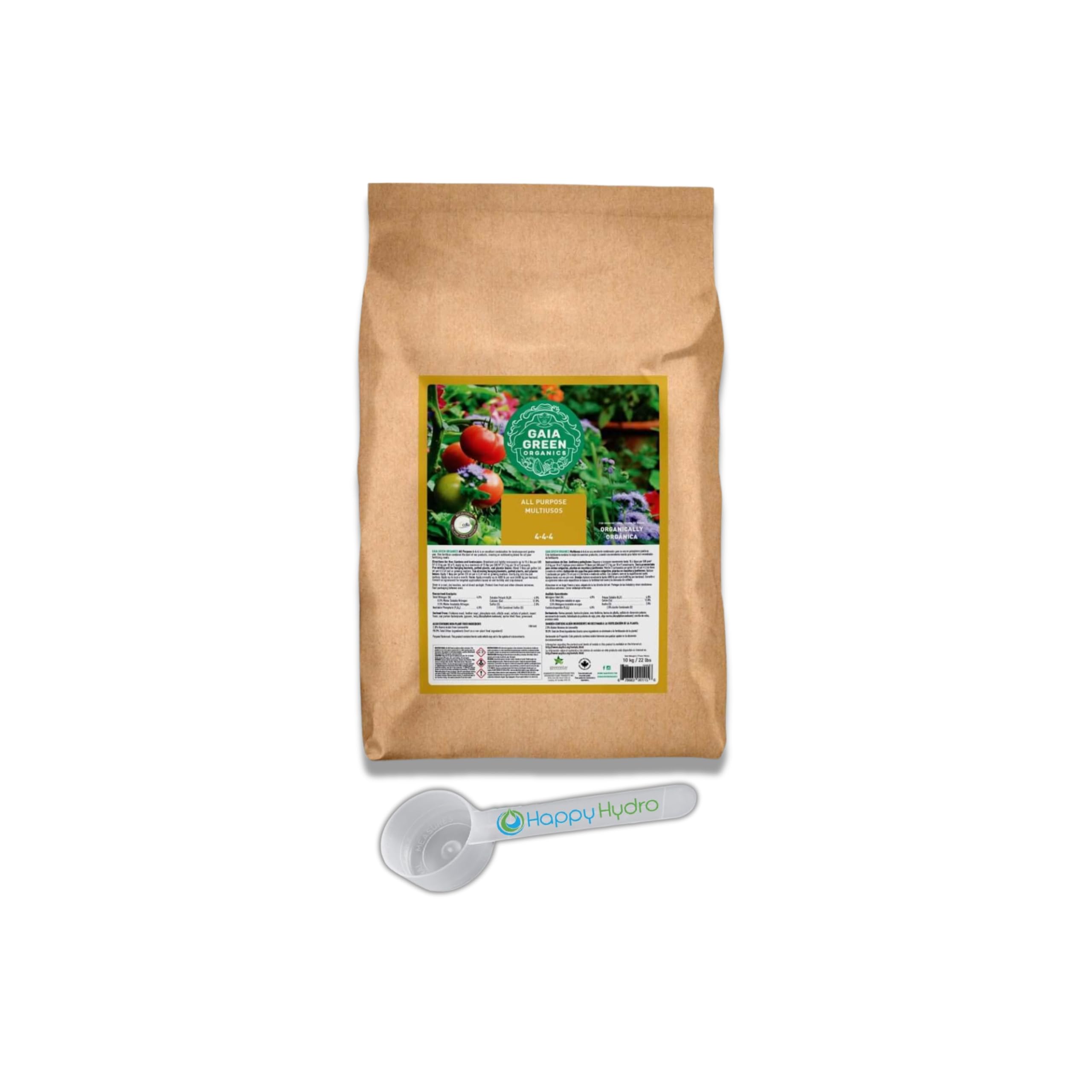Gaia Green All Purpose Fertilizer 4-4-4 (500g), Organic Amendments with 1 TBSP Happy Hydro Scoop for Easy Measuring