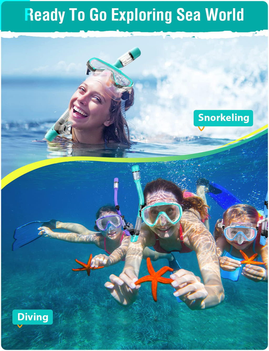 Seovediary Snorkel Set Adults Snorkeling Gear Anti-Fog Panoramic View Swim Mask Dry Top Snorkel Kit With Carry Bag For Snorkelin