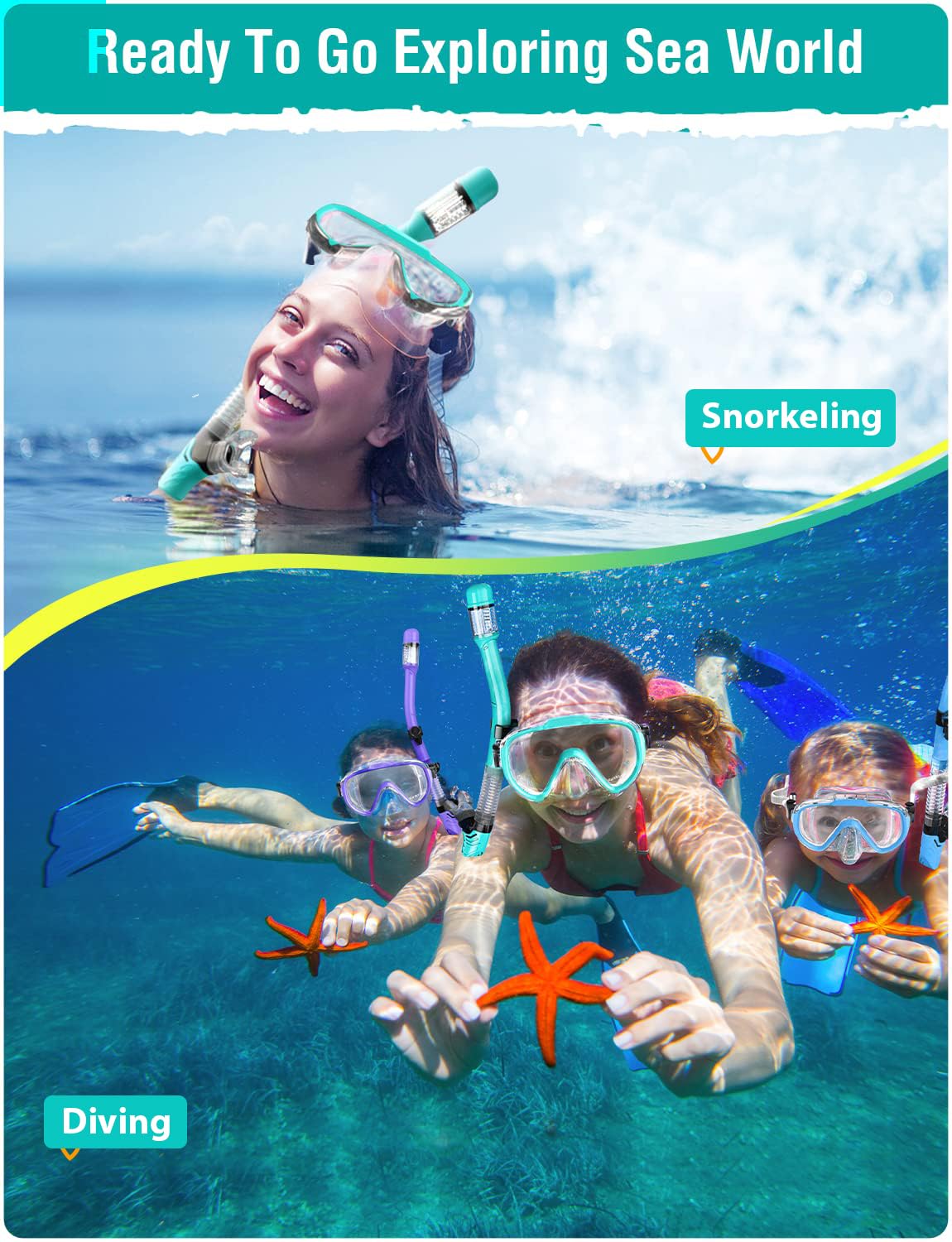 Seovediary Snorkel Set Adults Snorkeling Gear Anti-Fog Panoramic View Swim Mask Dry Top Snorkel Kit With Carry Bag For Snorkelin