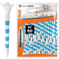 Full Choice 60 Pack Plastic Golf Tees 3-1/4 - Low Resistance Design to Reduce Friction & Boost Distance, White with Blue Stripes