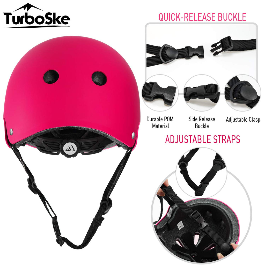 Turboske Skateboard Helmet, Bmx Helmet, Multi-Sport Helmet, Bike Helmet For Kids, Youth, Men, Women (Pink, S/M (20.5''-22.8''))