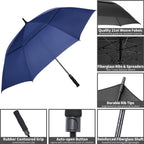 Mrtlloa 54 Inch Automatic Open Navy Blue Golf Umbrella, Extra Large Oversize Double Canopy Vented Windproof Waterproof Stick Umb