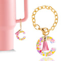 Letter Charm Accessories for Stanley Cup 1 PCS Cute Initial Keychain Handle Charm for Stanley Tumbler for Women Pink Letter C
