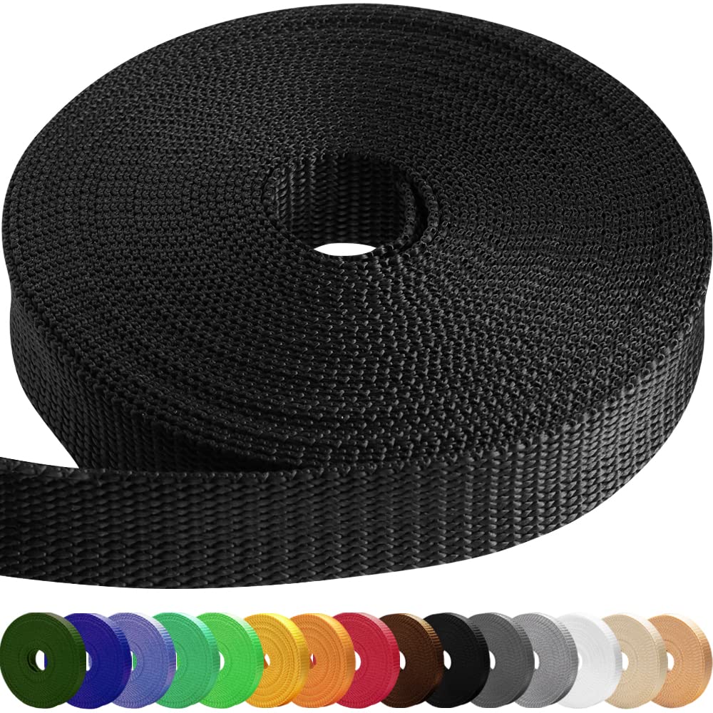 Teceum 2 Inch Webbing - Black - 25 Yards - 2    Heavy-Duty Wide Webbing For Climbing Outdoors Indoors Crafting Diy