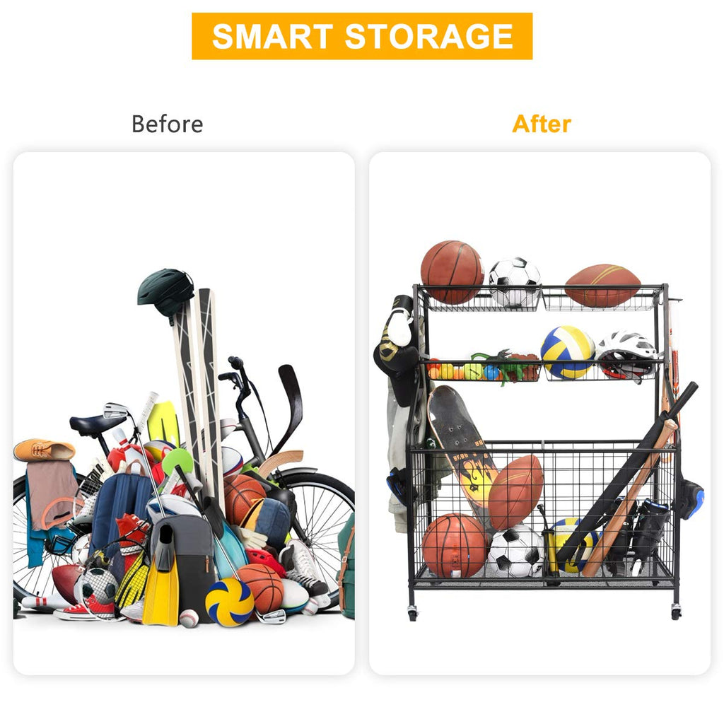 Kinghouse Garage Sports Equipment Organizer, Ball Storage Rack, Ball Storage Garage, Garage Organizer, Rolling Sports Ball Stora
