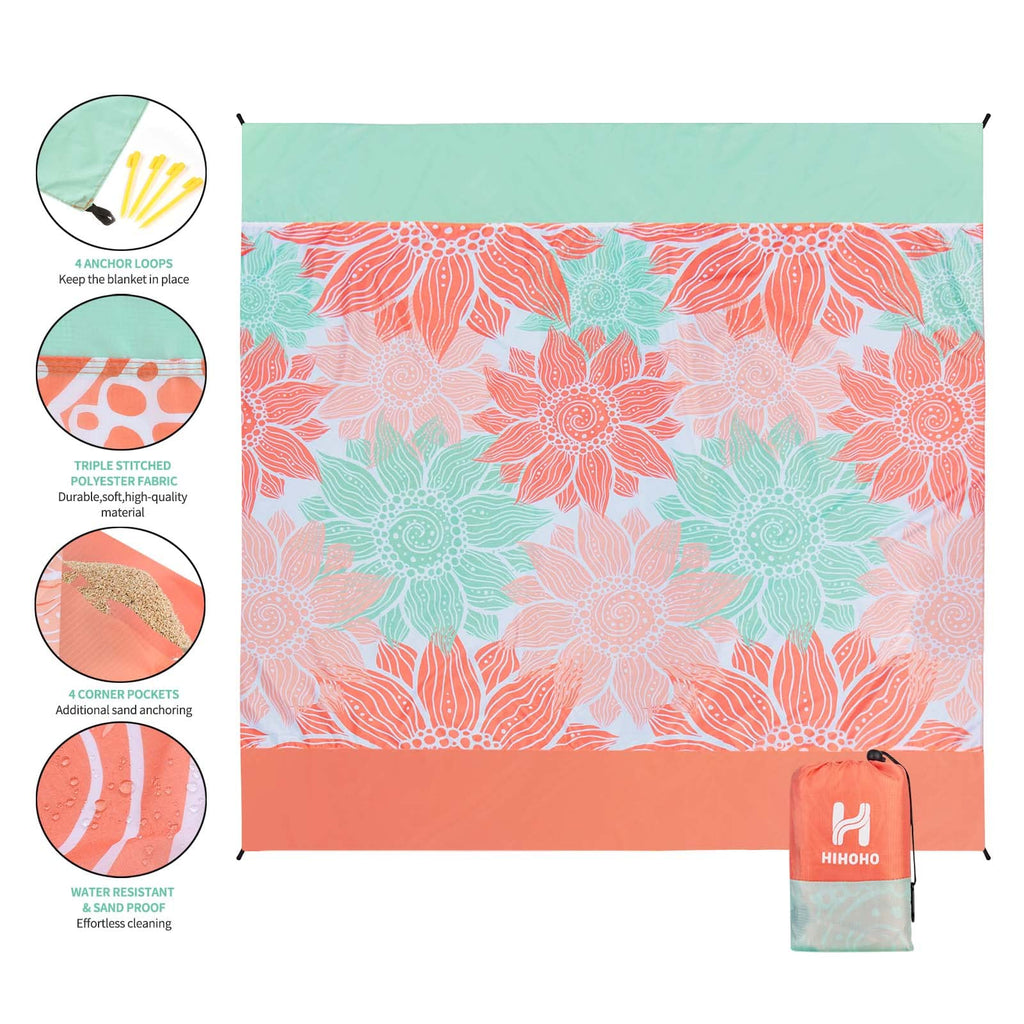 Hihoho Beach Blanket, Sandproof Beach Mat 79'' X 83'' For 1-3 Adults Waterproof Quick Drying Outdoor Picnic Mat With Pocket For