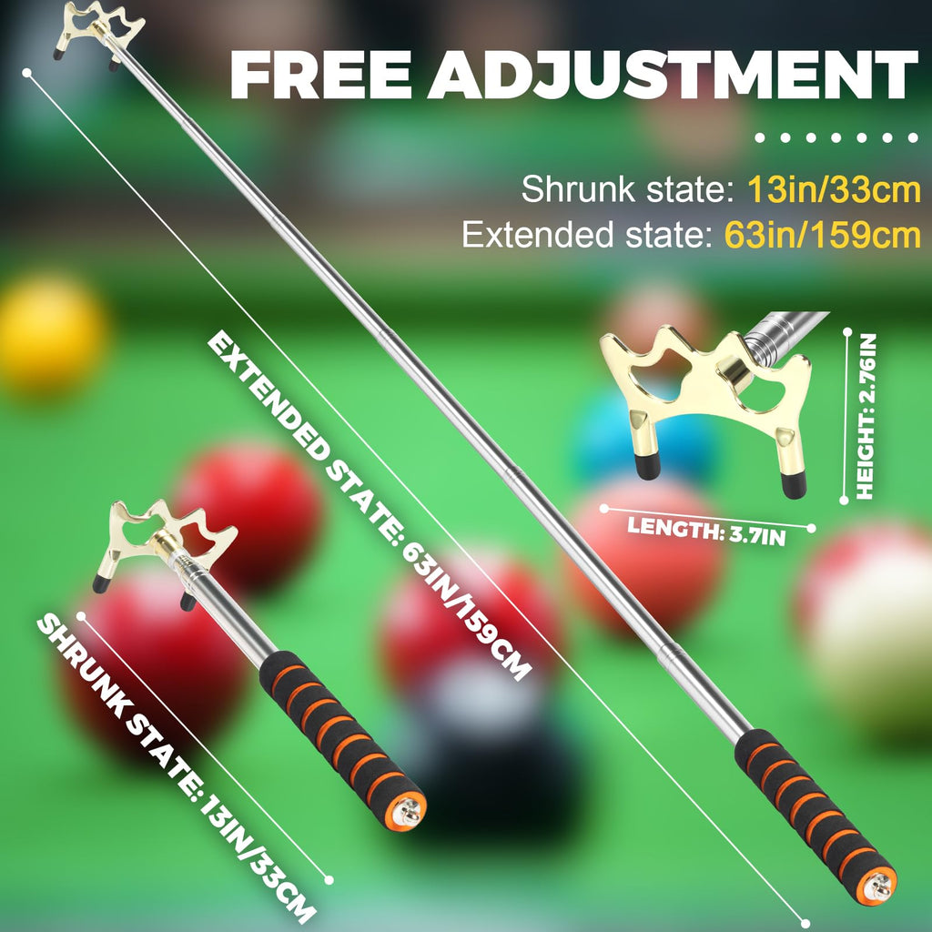 Eotjyao Pool Bridge Stick, Professional Retractable Pool Cue Bridge With Removable Brass Bridge Head, Free Adjustment For Multi-