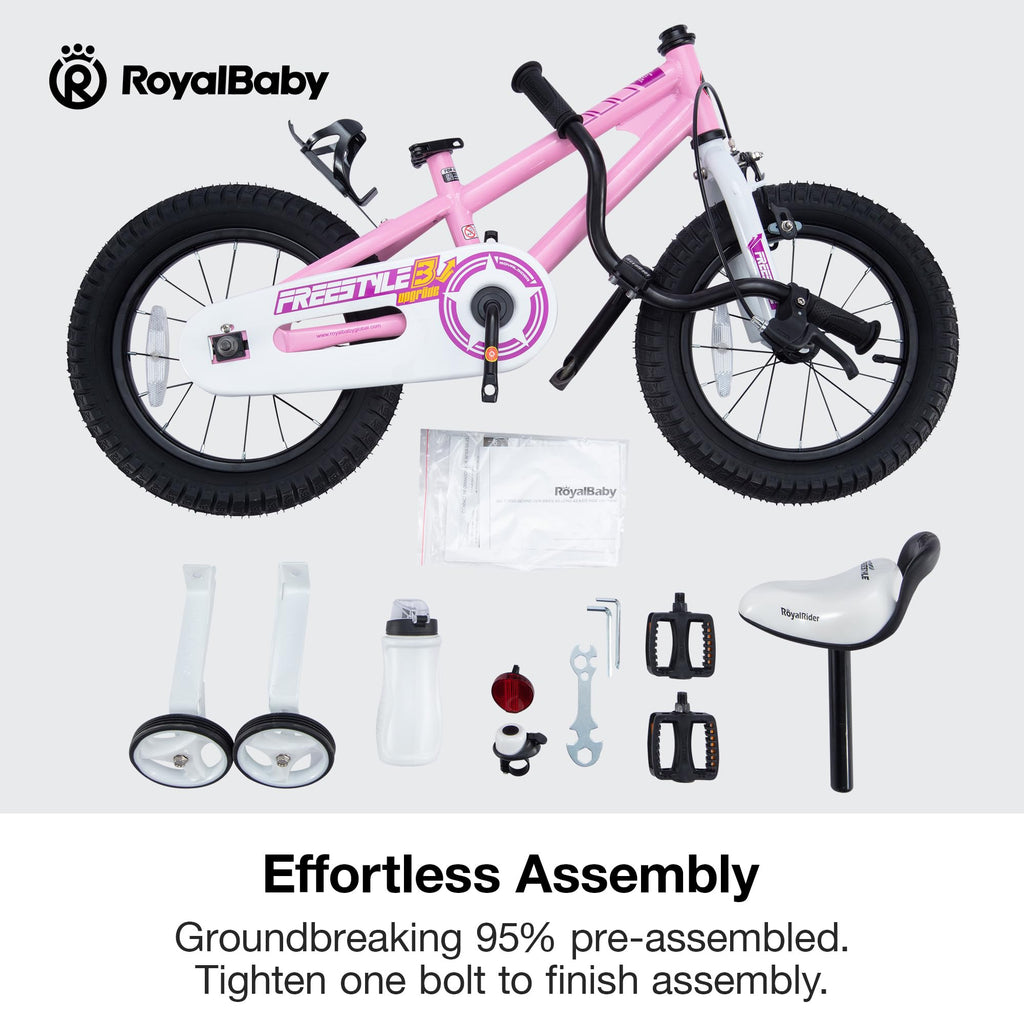 Royalbaby Freestyle Outdoor Childrens Bicycle Dual Handbrakes Sporty Kid Bike with Training Wheels and Adjustable Seat, 12 Inch