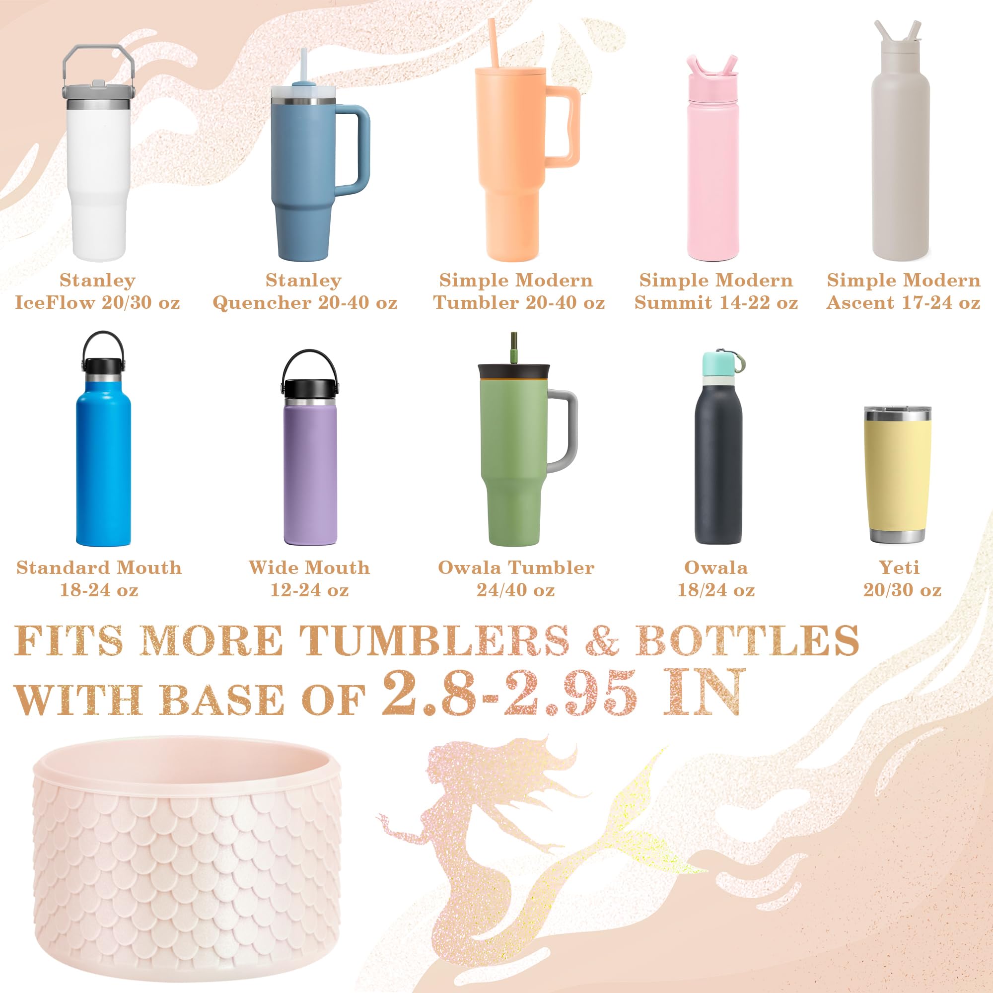 Mermaid Silicone Boot For Stanley Cup 40/30/20 Oz, Bottom Protector Made For Hydrojug Traveler 32/40 Oz & For Owala Tumbler 40Oz