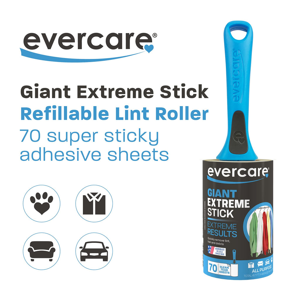 Evercare Home Lint Roller 70 Layer Giant Straight Handle, Sheet, Blue