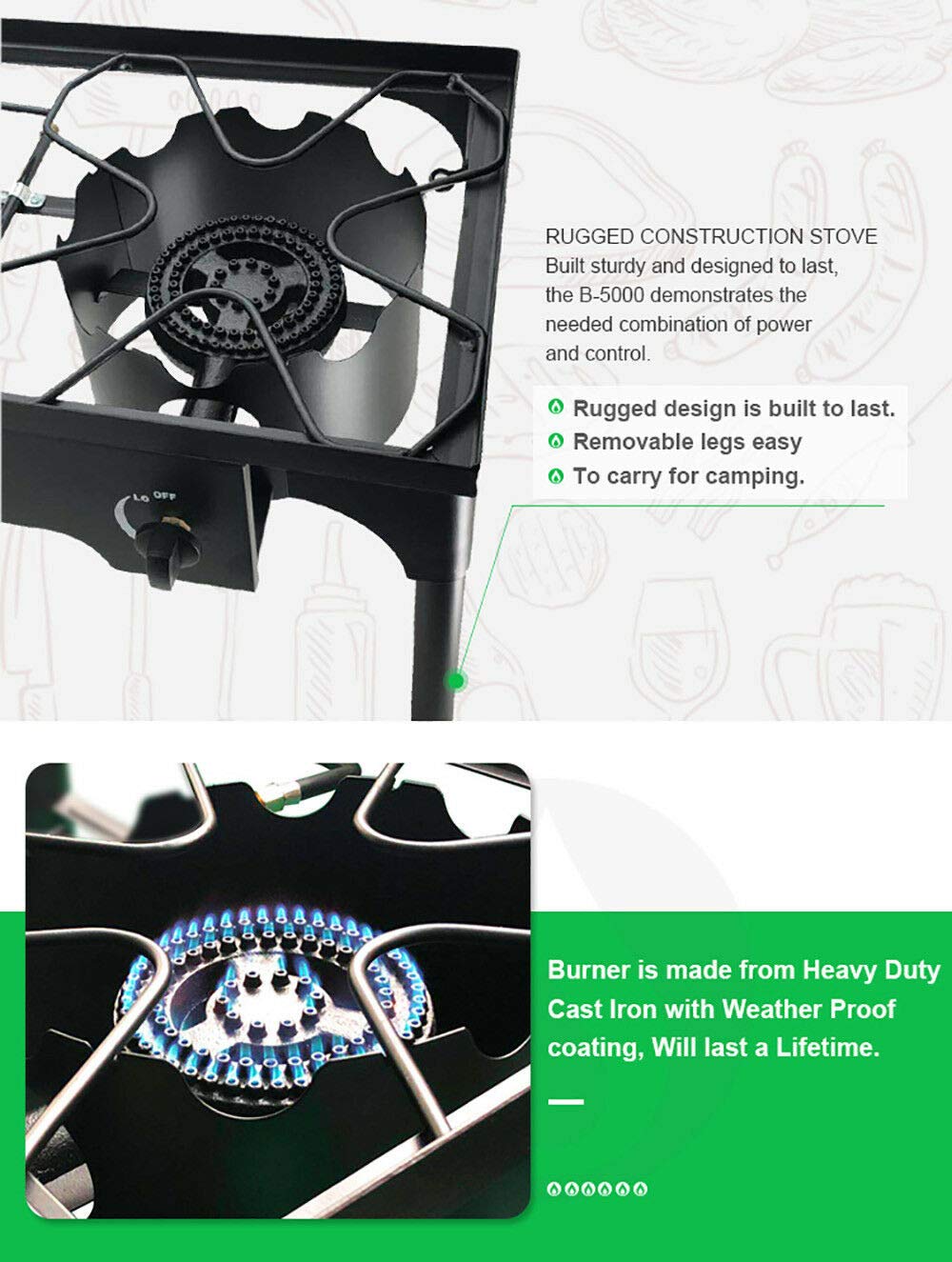 9Trading Cast Iron Free Stand Lp Propane Double Burner Cooking Stove Range Outdoor Cooker