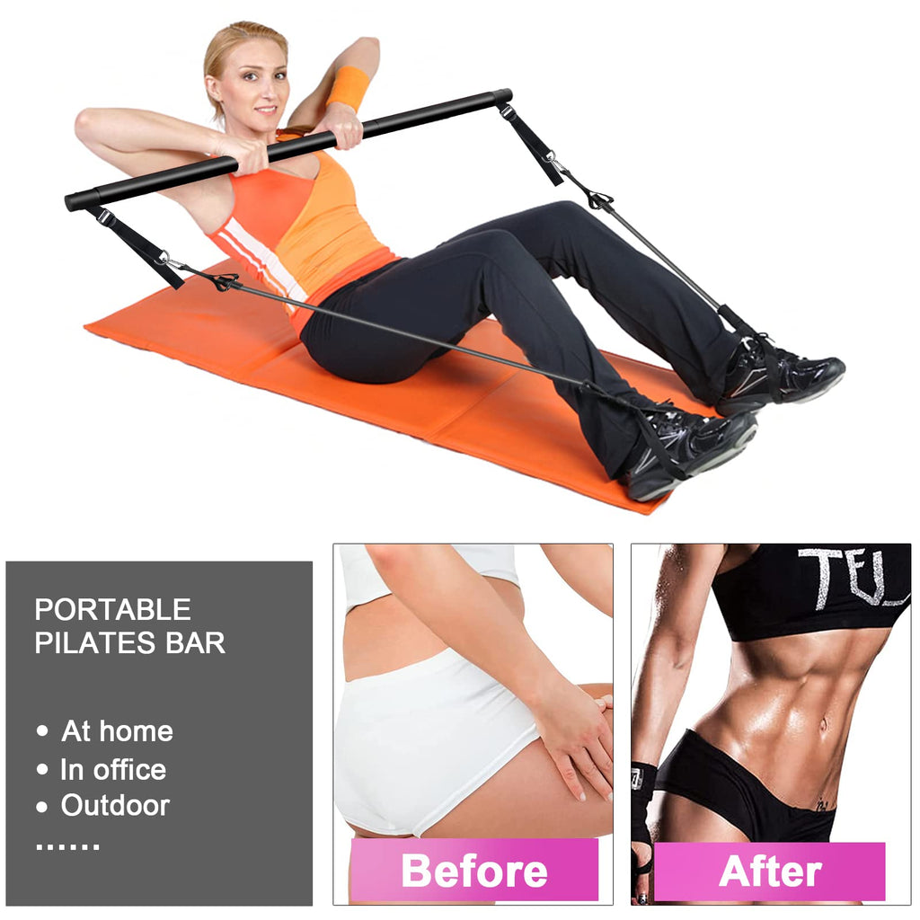 Pilates Bar Kit with Resistance Bands, Adjustable 3-Section Pilates Bar with Stackable Bands Workout Equipment for Legs,Hip,Wais