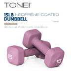 Tone Fitness 15 lb Neoprene Dumbbell Pair for Home Workouts - Non-Slip Design - Purple