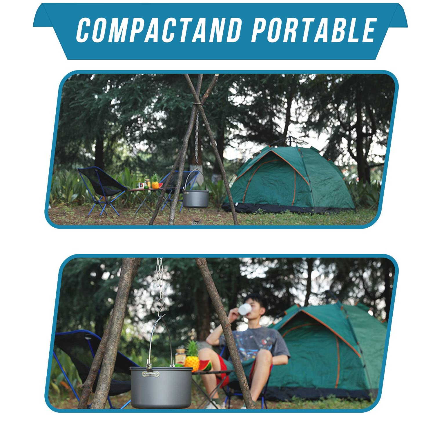 Burtok Camping Tripod For Cooking, Newest Survival Cooking Gear, Stainless Steel Cooking Tripod For Campfire, Campfire Cooking A