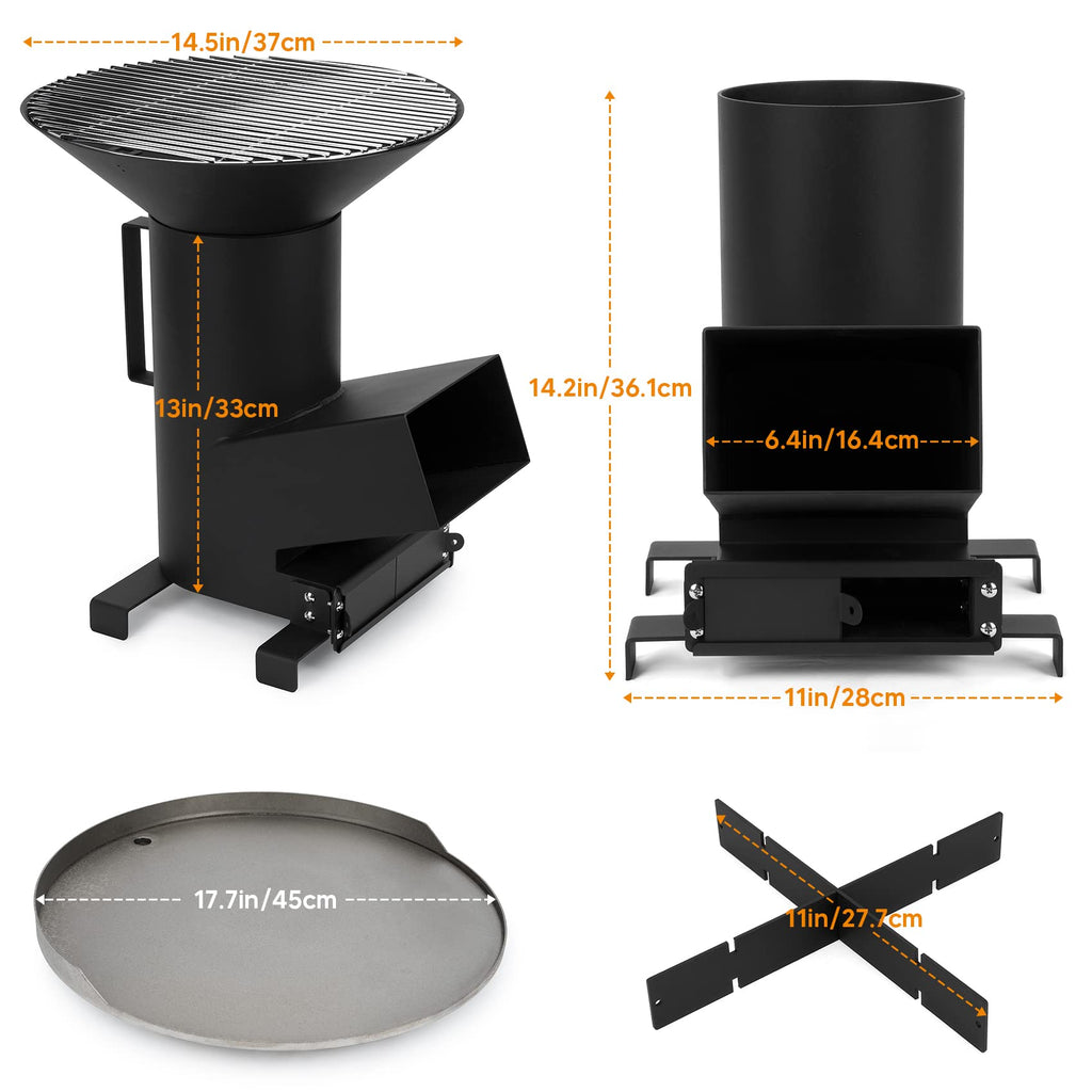 Onlyfire Outdoor Living 3-In-1 Camp Rocket Stove With 14.5 Cooking Grate, 18 Griddle And Cooktop, Portable Wood Burning Camping