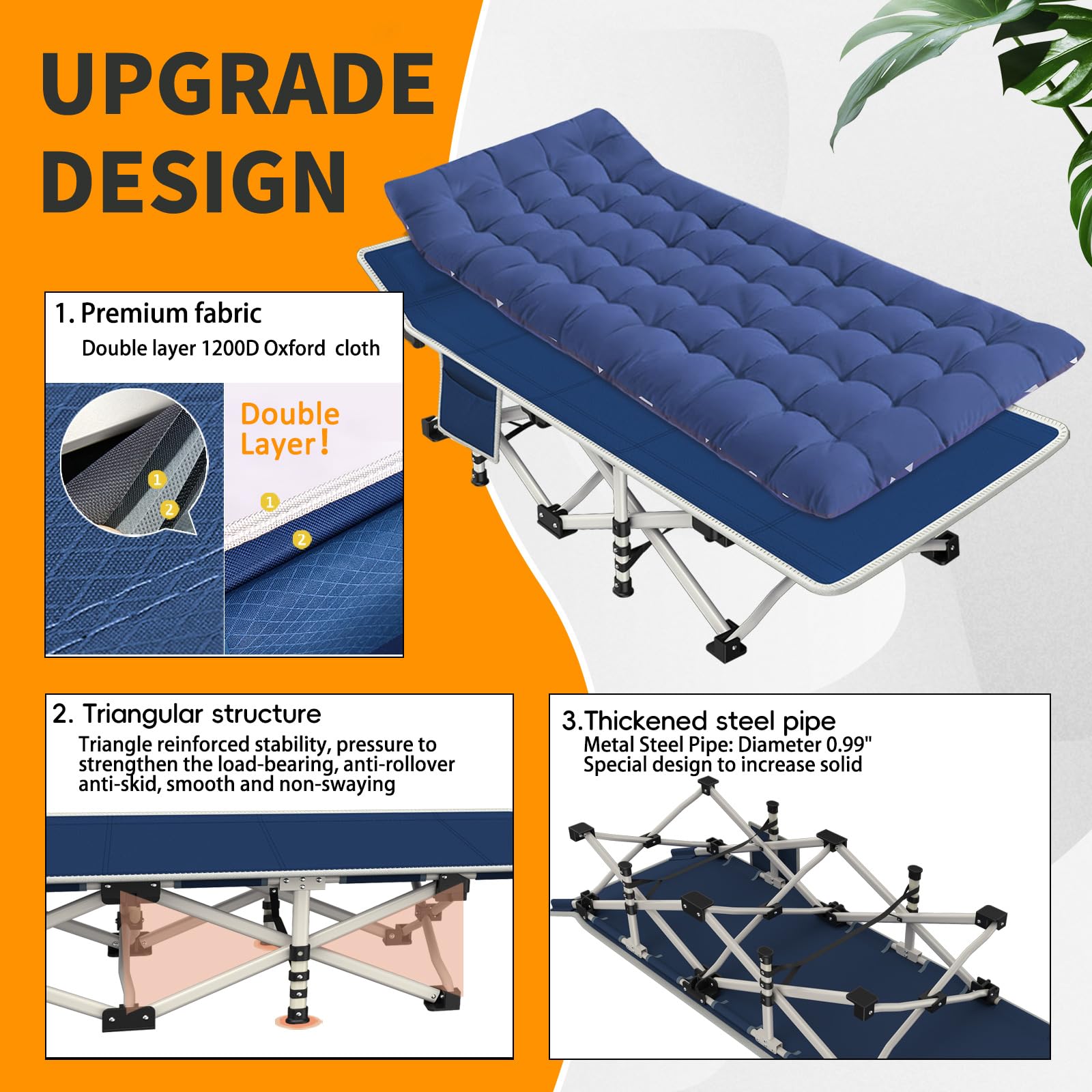 Nesdcc Camping Cot With Mattress Comfortable And Sturdy Load Up To 450Lb Cots For Sleeping Camping Bed Folding Cot With Carry Ba