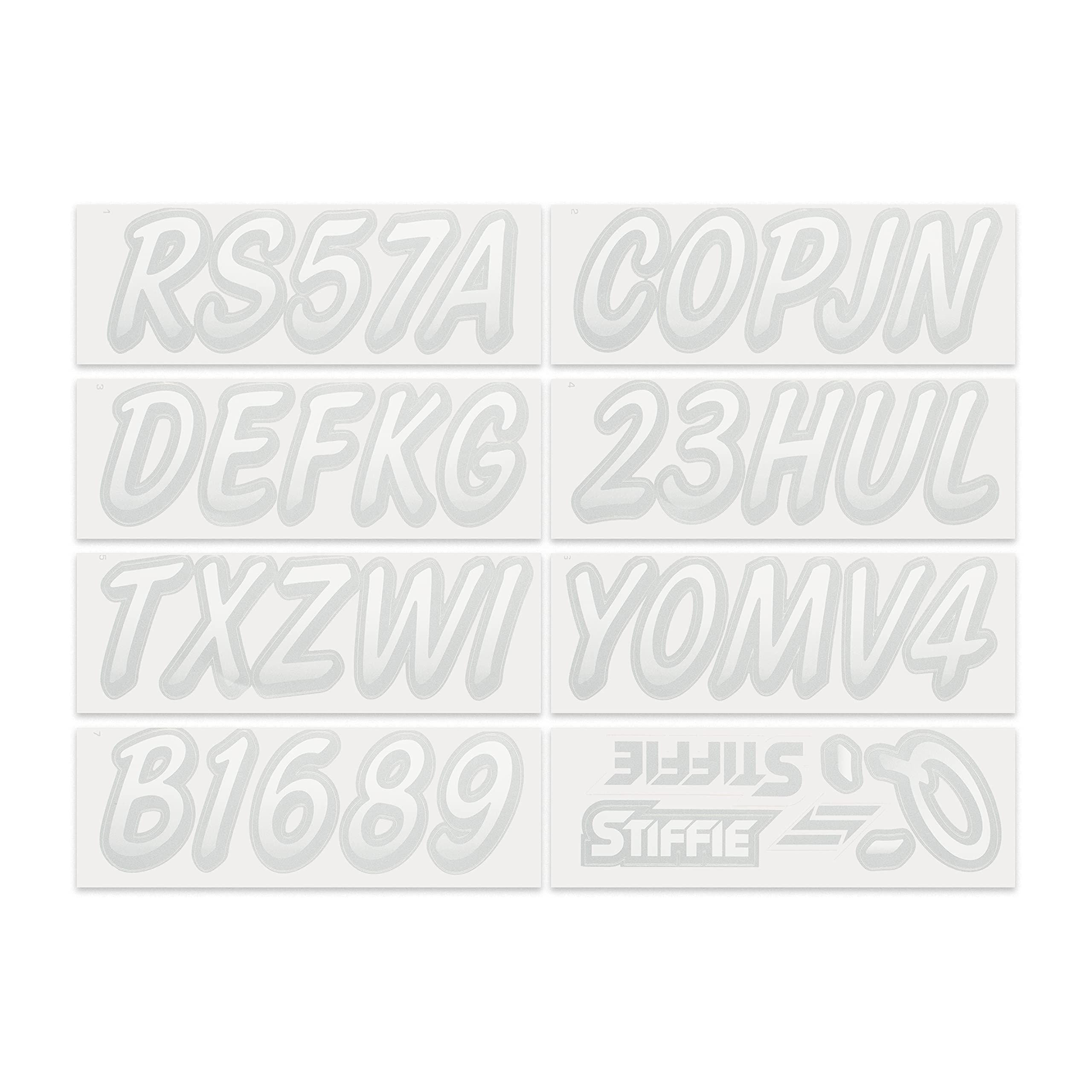 Stiffie Whipline White/Silver 3 '' Super Sticky Boat & Pwc Registration Decals  Numbers Letters Stickers