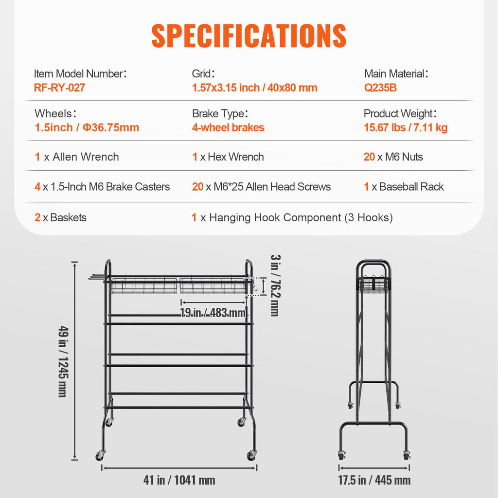 Vevor Basketball Rack, 4-Layers Rolling Basketball Shooting Training Stand, Sports Equipment Storage Organizer With Wheels, Hook