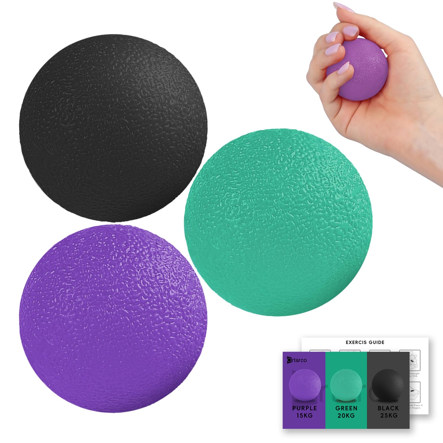 Ortarco 3 Pack Stress Balls for Adults, Hand Strengthening Devices Exercise Balls Physical Therapy Ball, Squeeze Balls for Hand 