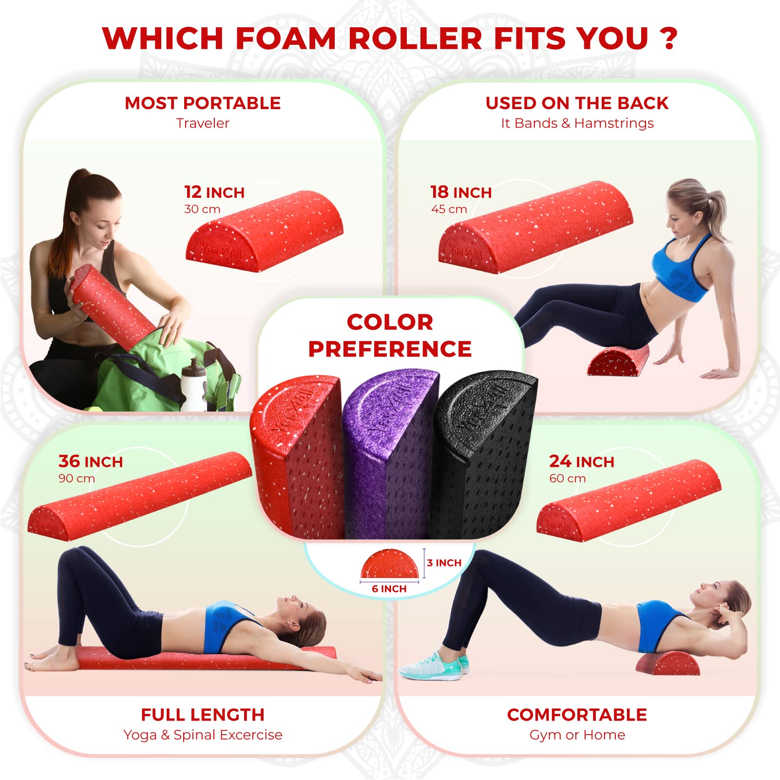 Yes4All Half Roller Epp - Red Snow - 36 Inch