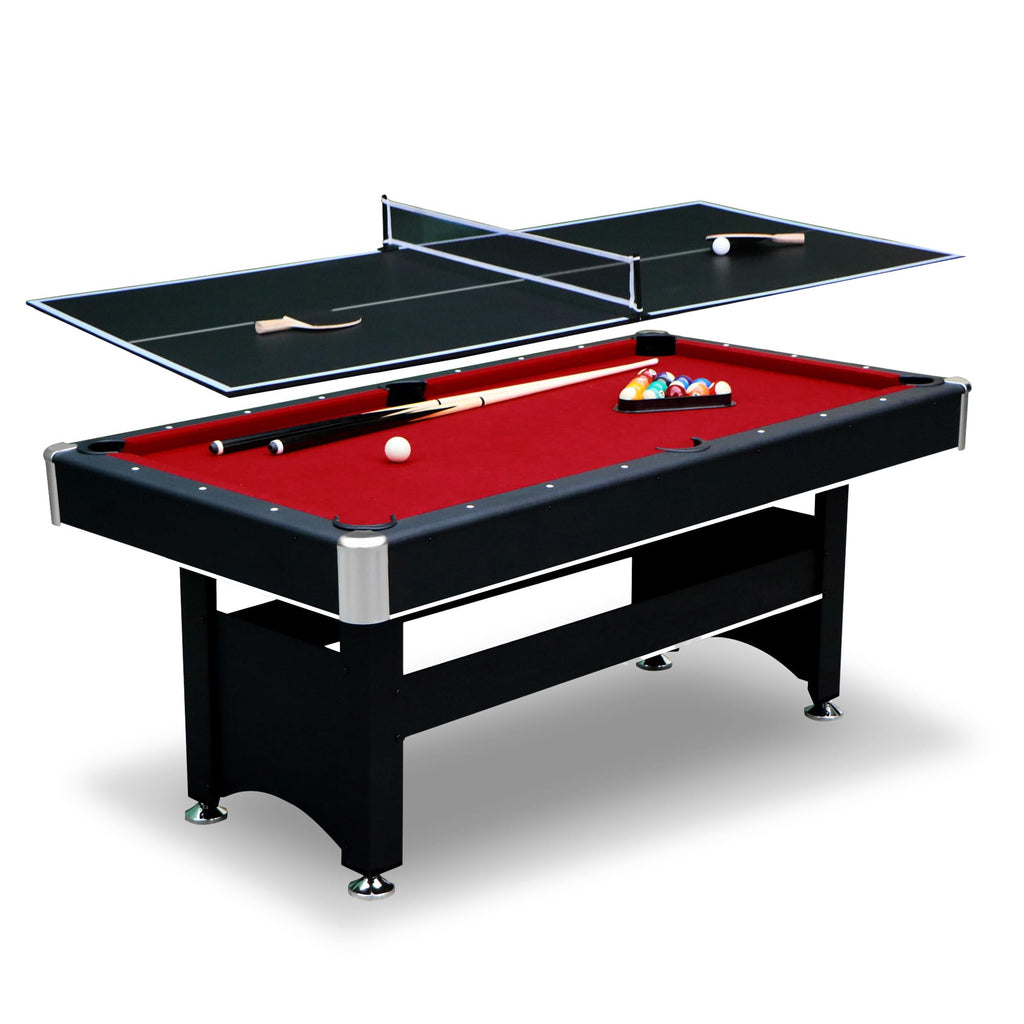 Spartan 6-Ft Pool Table With Table Tennis Top - Black With Red Felt