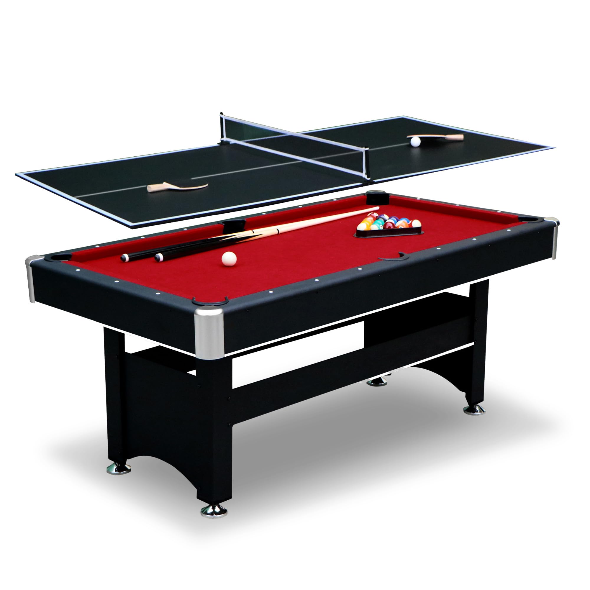Hathaway Spartan 6 Ft Pool Table, with Ping Pong Multi Game Combo Tables for Family Recreation Game Rooms - Includes Billiard Ba