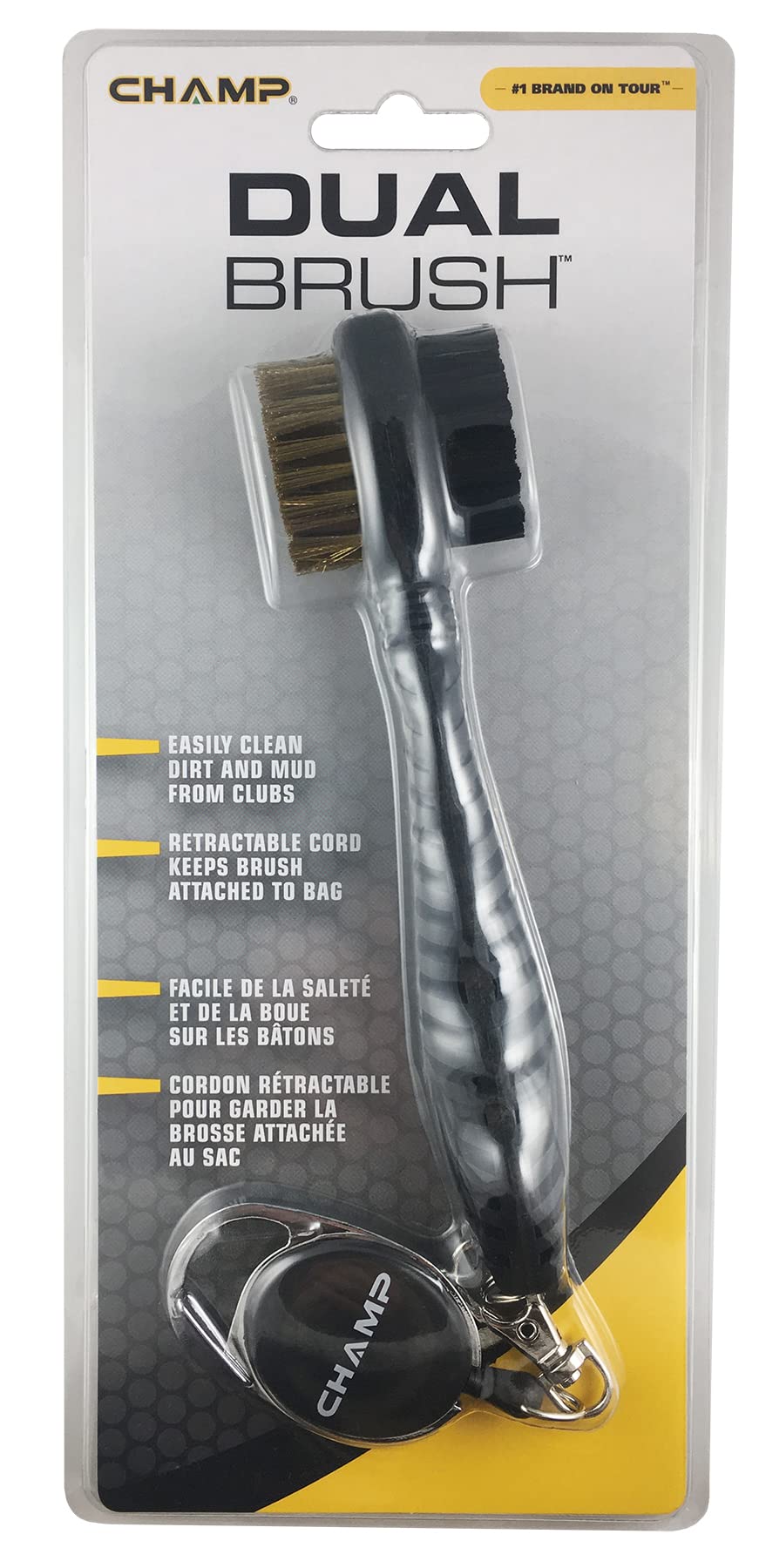 Champ Proactive Sports Dual-Bristle Club Brush With Retractable Cord, Black