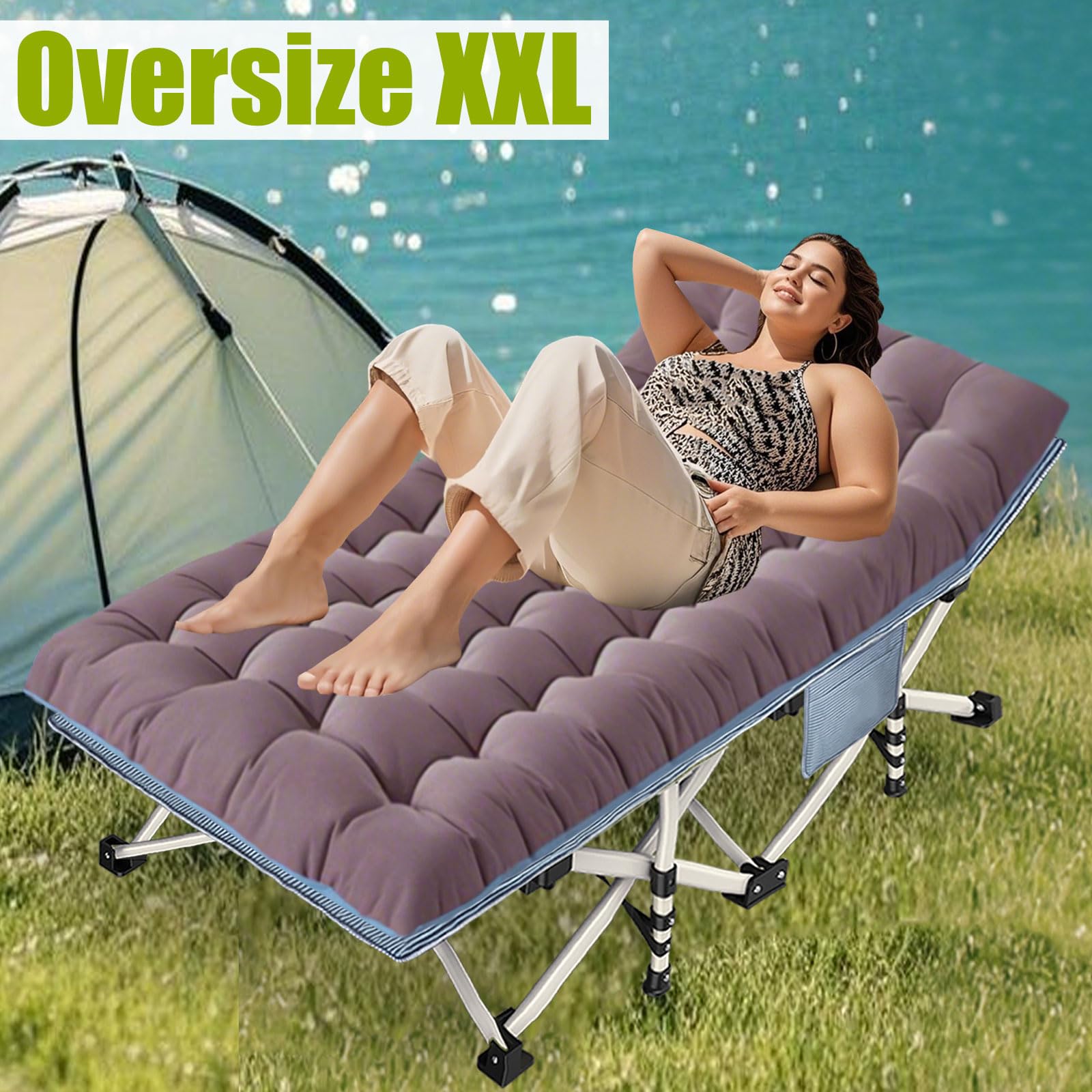 Xxl Camping Cot 2 Pack Oversized Folding Cot For Adults Cots For Sleeping With Mattress Heavy Duty Portable Camping Bed With Car