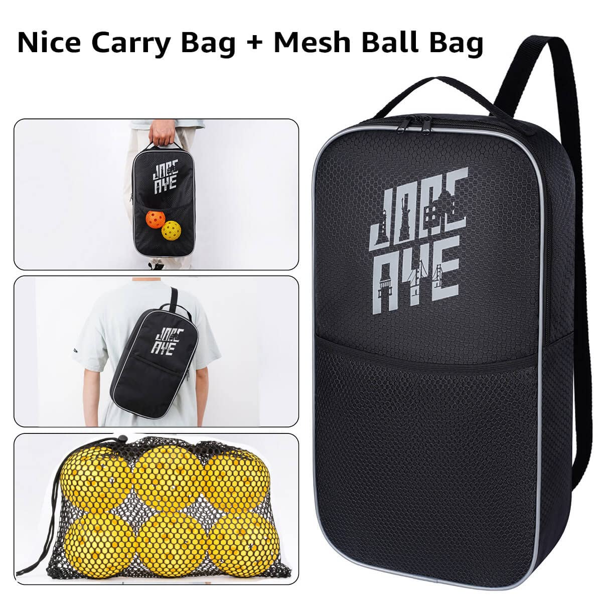 Joncaye Pickle-Ball-Paddle-Set-Of-4 With Balls, Lightweight Pickleball Paddle Set With Racket Bag, Grip Tape, Ball Retriever | P
