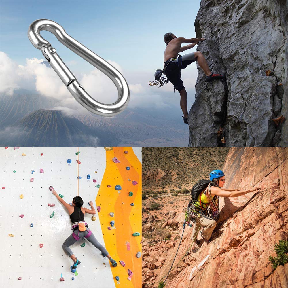 Grandbuy 4 Inch Large Spring Snap Hook Carabiner, 304 Stainless Steel Snap Hook Heavy Duty Carabiner Clip, Stainless Steel Sprin