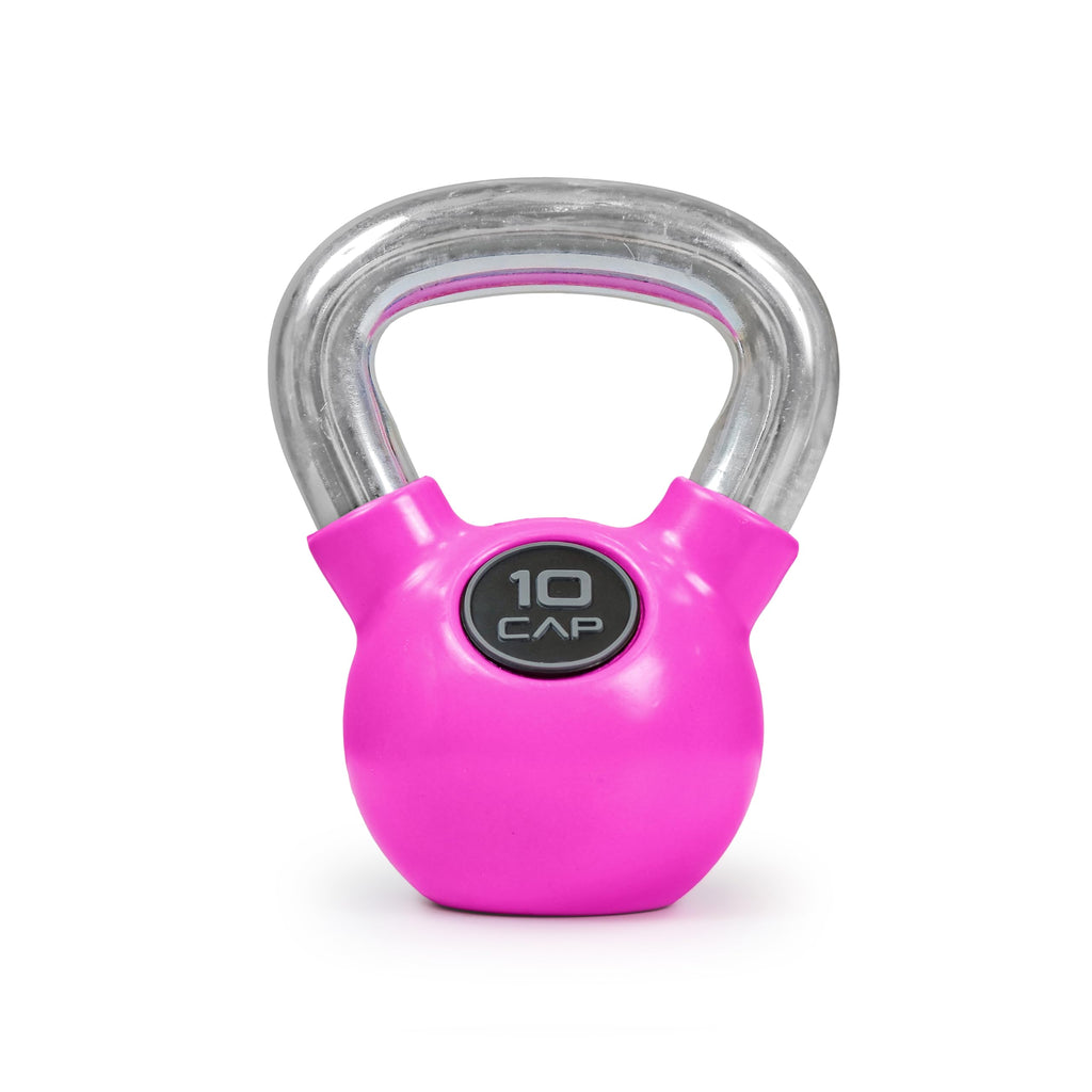 Cap Barbell Colored Rubber Coated Kettlebell With Chrome Handle, 10 Lb