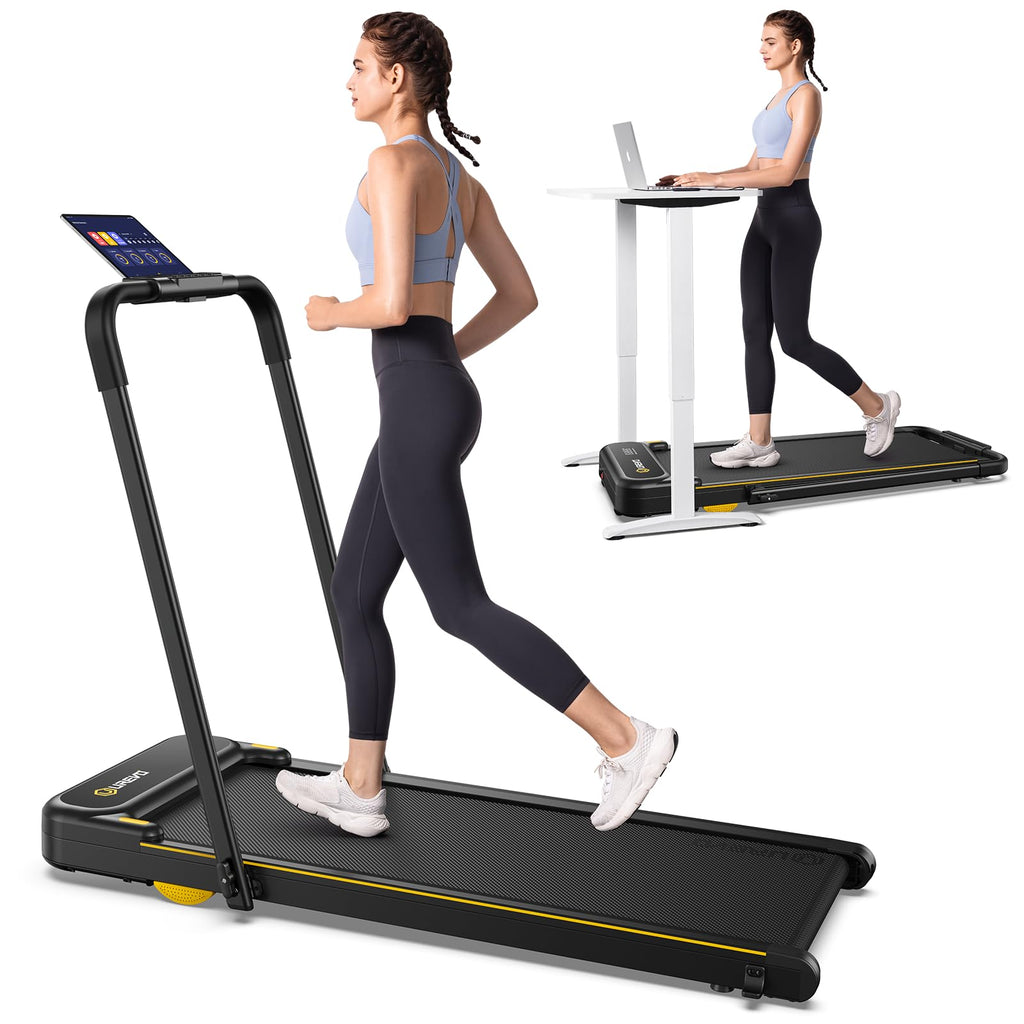 UREVO Strol 2E Smart 2-in-1 Folding Treadmill, Compact Walking Pad with Safety Handle, Plug and Play, Dual LED Display, Workout 