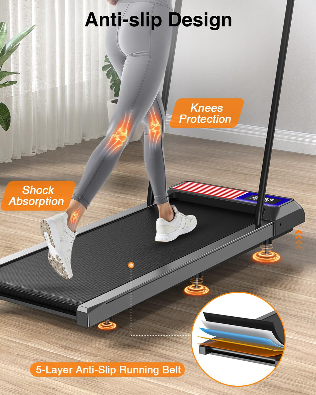 Walking Treadmill With Removable Handle,2.5Hp Portable Treadmills For Home And Office, 270Lbs Capacity Under Desk Treadmill With