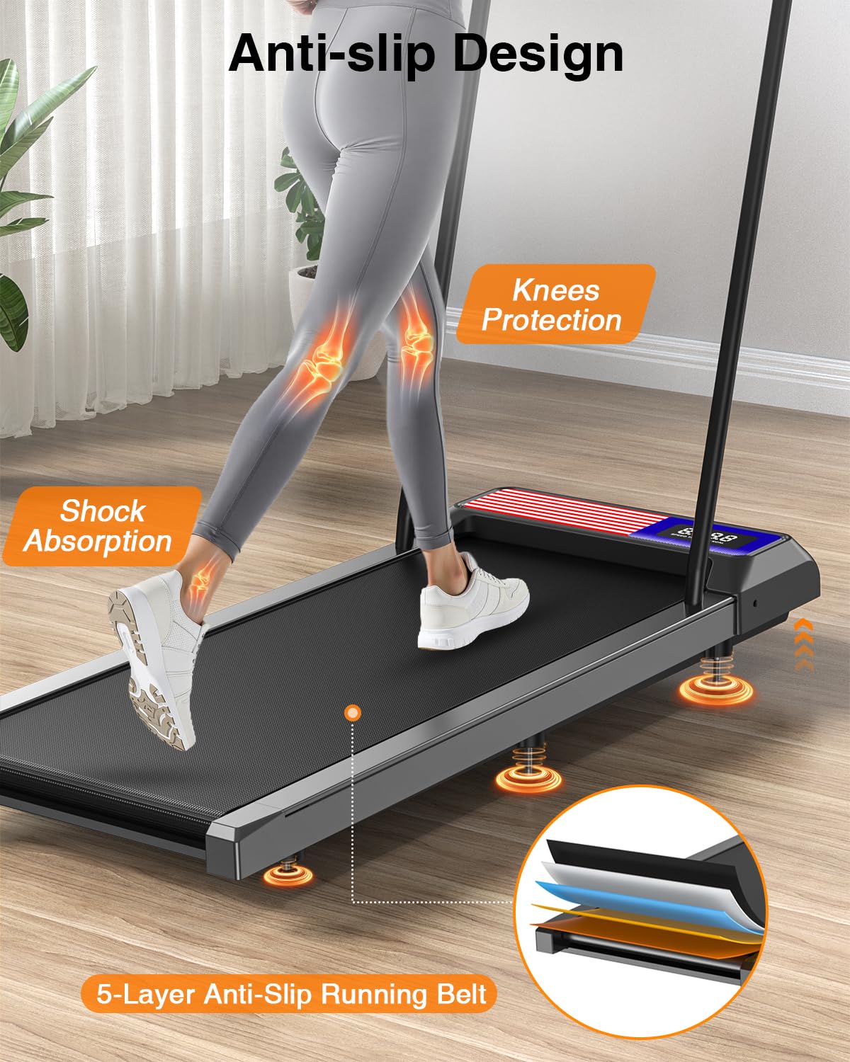Walking Treadmill With Removable Handle,2.5Hp Portable Treadmills For Home And Office, 270Lbs Capacity Under Desk Treadmill With