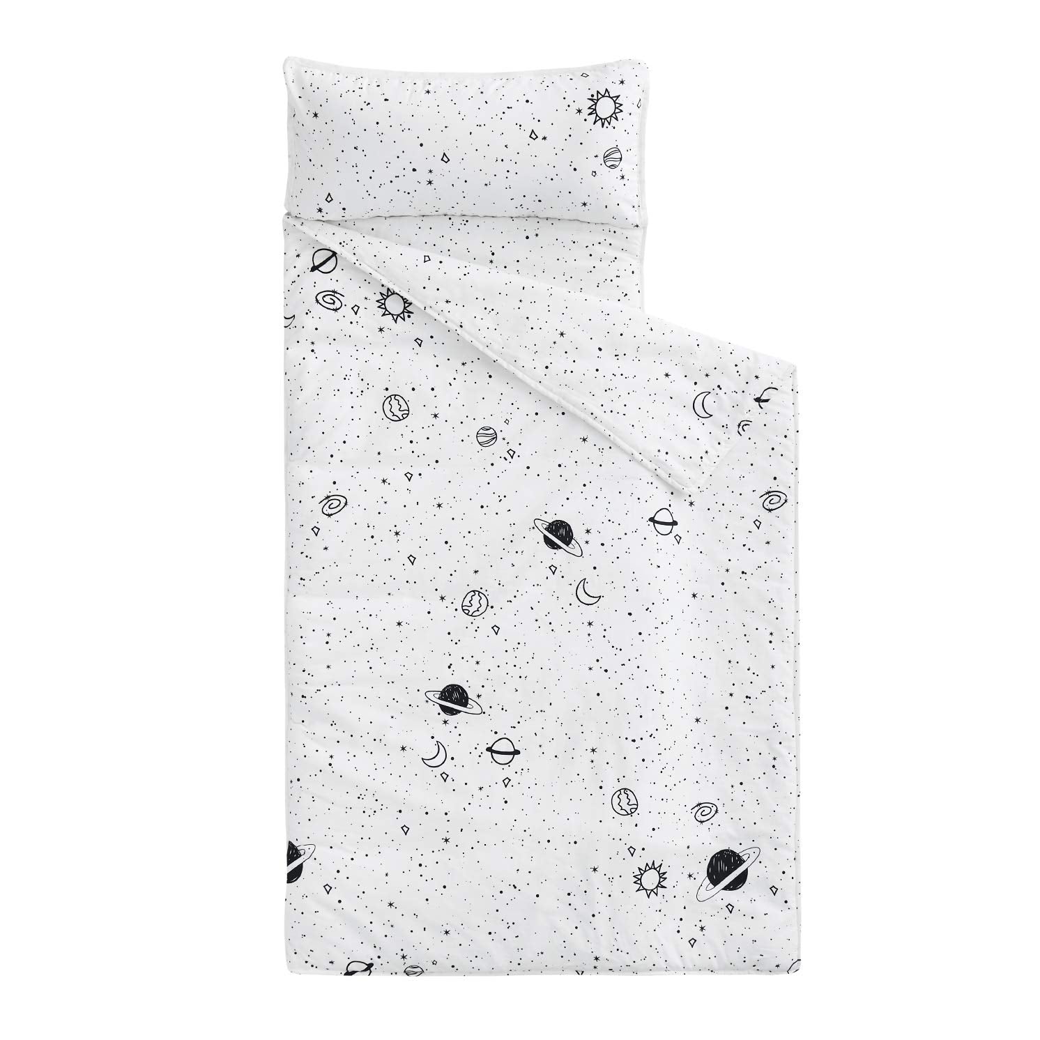 Wake In Cloud - Toddler Nap Mat with Pillow and Blanket, 100% Cotton Fabric, for Kids Boys Girls Ages 3 Plus in Daycare Kinderga