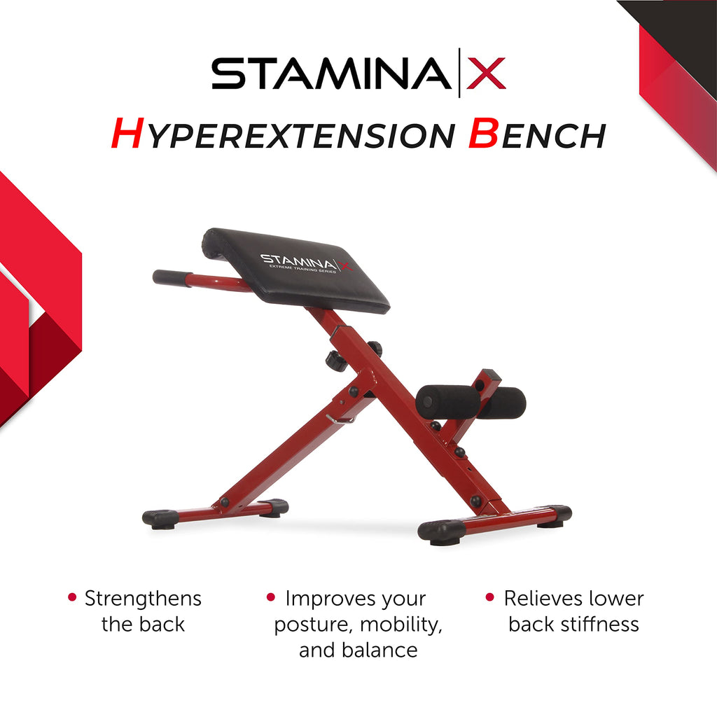 Stamina X Hyperextension Bench - Adjustable And Foldable Roman Chair With Smart Workout App For Home Workout - Up To 250 Lbs Wei