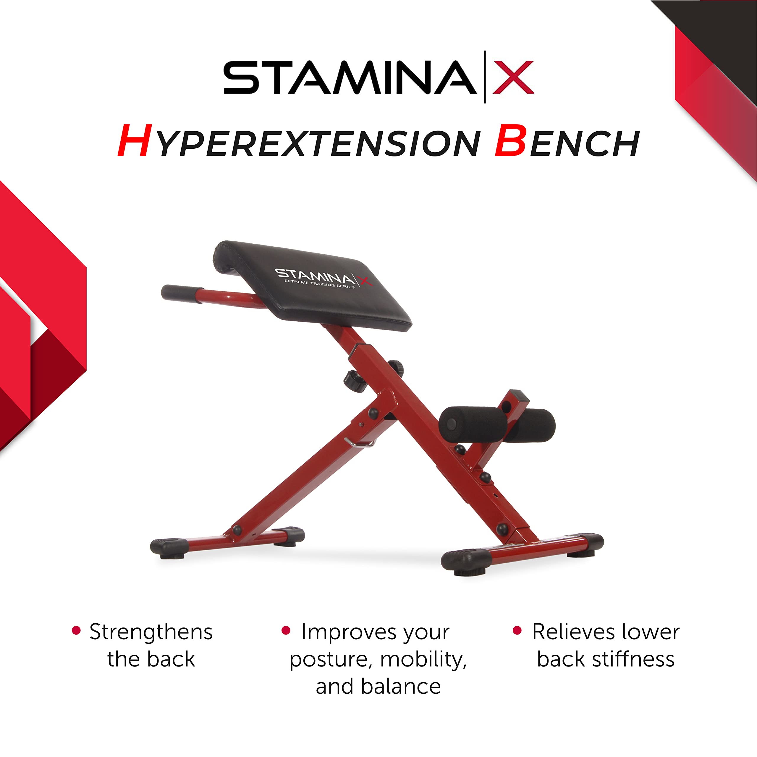 Stamina X Hyperextension Bench - Adjustable And Foldable Roman Chair With Smart Workout App For Home Workout - Up To 250 Lbs Wei