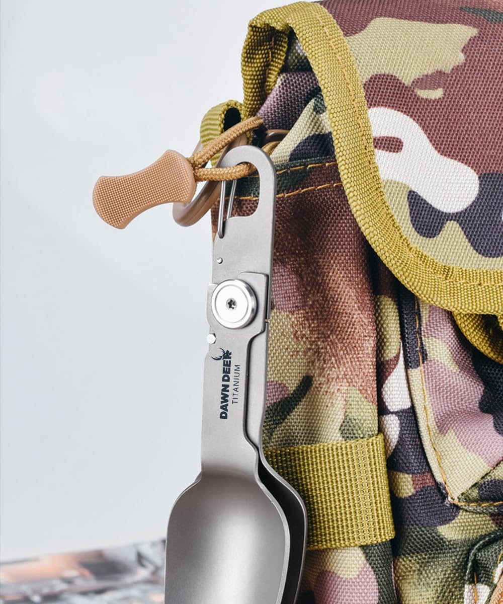 Dawn Deer Titanium Rotating Spork - 2-In-1 Folding Spoon And Fork For Camping, Hiking, Backpacking - Lightweight, Durable Travel